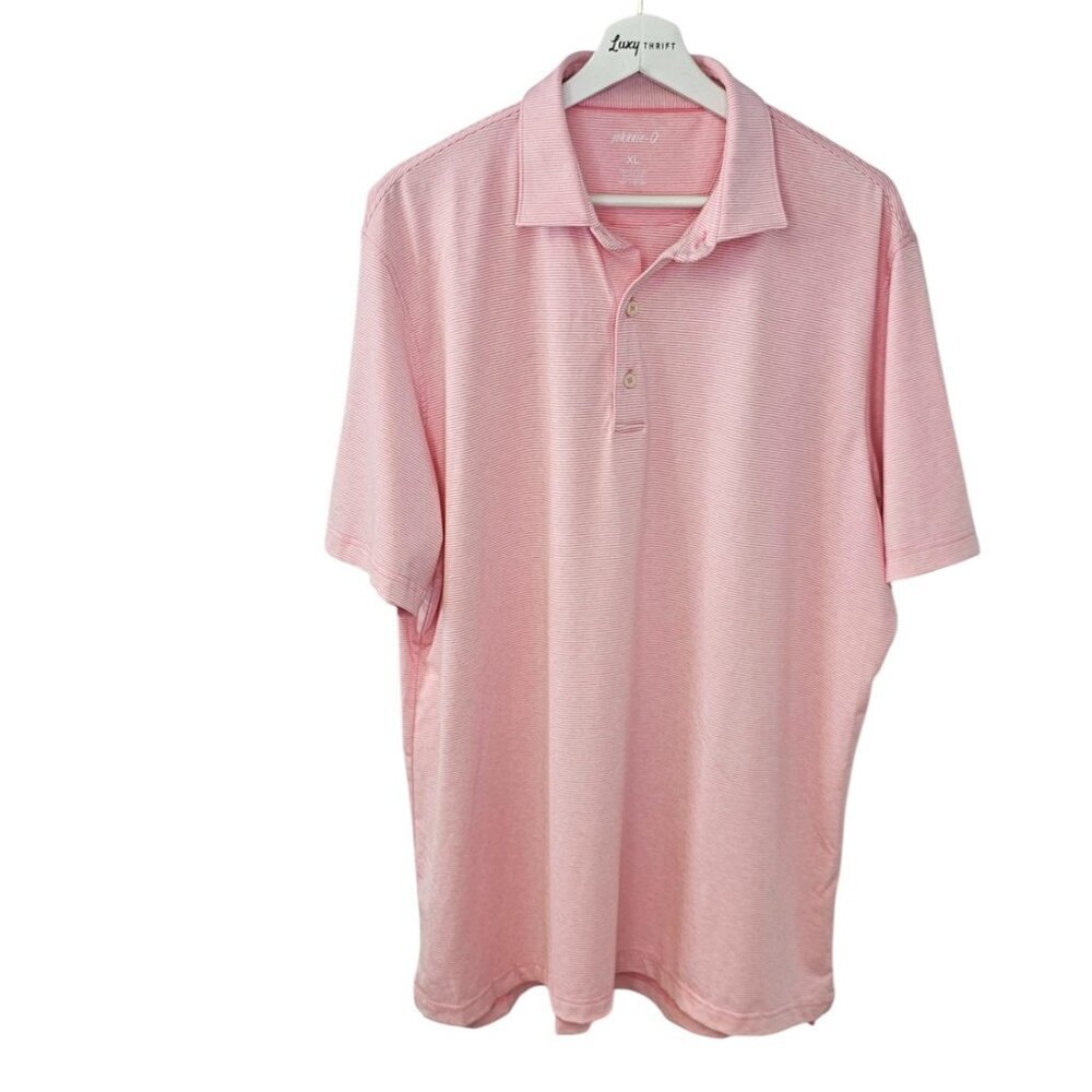 Johnnie-O Mens Lyndon Polo, Golf, Stretch, Sriped, Pink Sands, Henley, Size XL